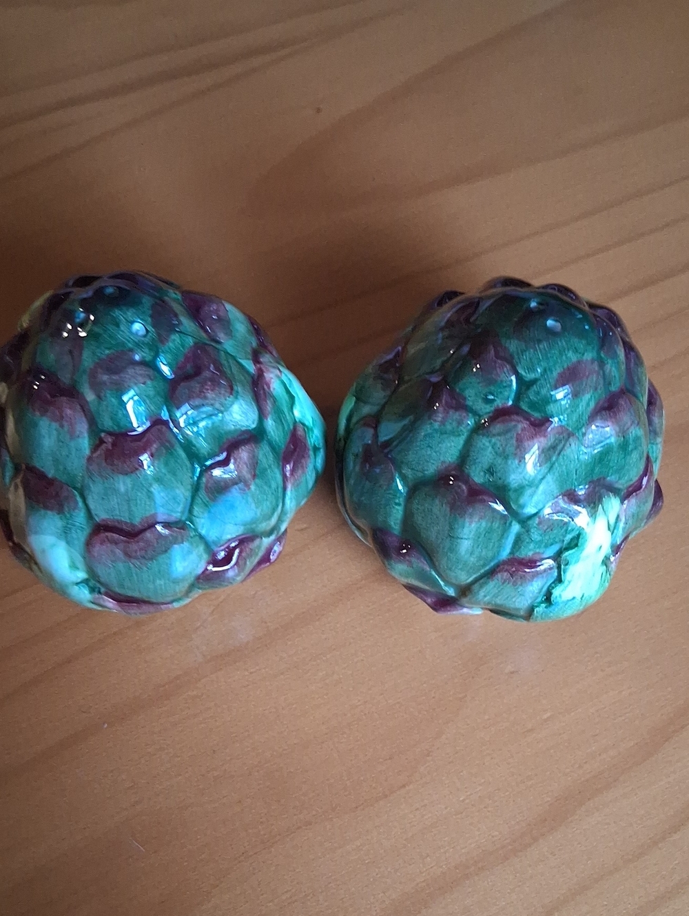 Ceramic Artichoke Accent Pair in Teal and Purple - Decorative Home Art